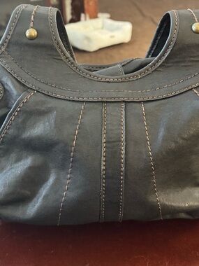 St. John's Bay Black Shoulder Bag with Tan Contrast Stitching